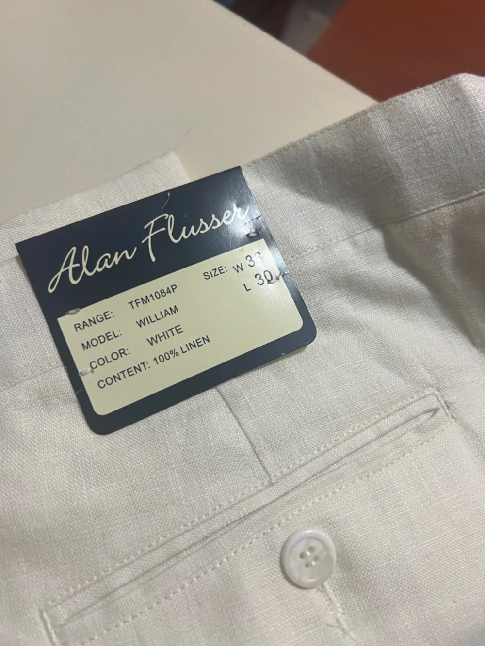 Alan Flusser White Linen Trousers - Picture 2 of 2